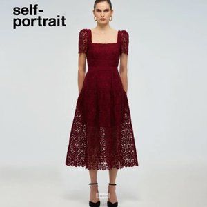 NWT Self Portrait Burgundy Lace Midi Dress